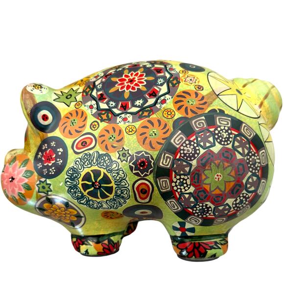 Vintage 1960s Mexican Piggy Bank Handpainted Boho Decor Ceramic Large Pig - Picture 1 of 11